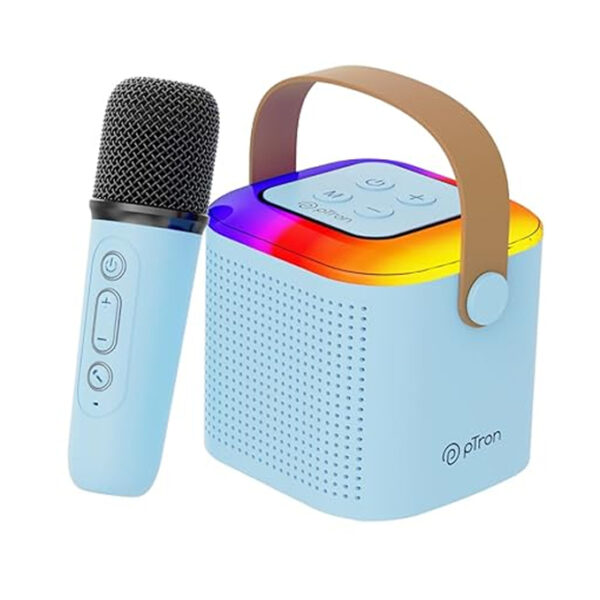 pTron Fusion Tunes Bluetooth Speaker – 10W Mini Speaker with Wireless Karaoke Mic, RGB Lights